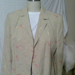 Grace Dane Lewis Embroidered 2 piece fully lined Pant suit Silk Linen Blend  NWT